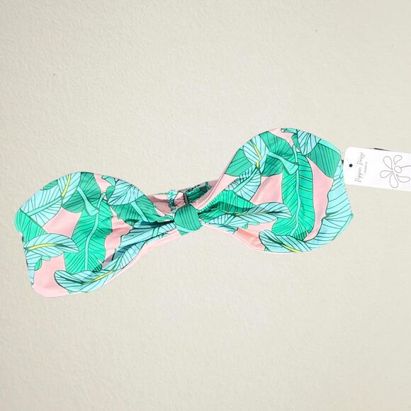 Pink green tropical leaf print strapless bikini top Dippin Daisys NWT small - Picture 1 of 5
